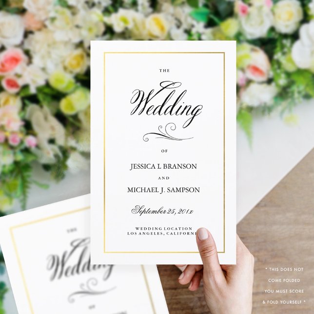 Elegant Calligraphy Wedding Program Gold Border (Creator Uploaded)