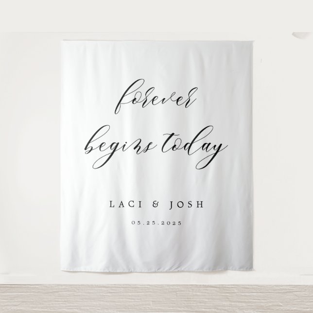 Elegant Calligraphy Wedding Quote Backdrop Banner  Tapestry (Front)