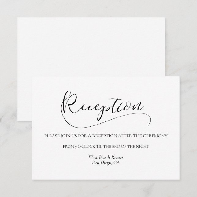 Elegant calligraphy wedding reception card (Front/Back)
