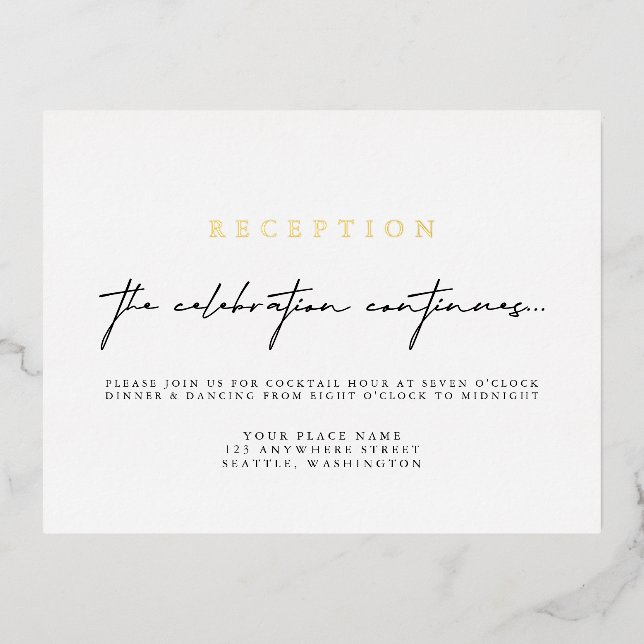 Elegant Calligraphy Wedding Reception Foil Card (Front)