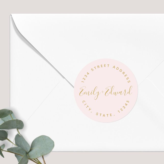 Elegant Calligraphy Wedding Return Address Classic Round Sticker (Creator Uploaded)