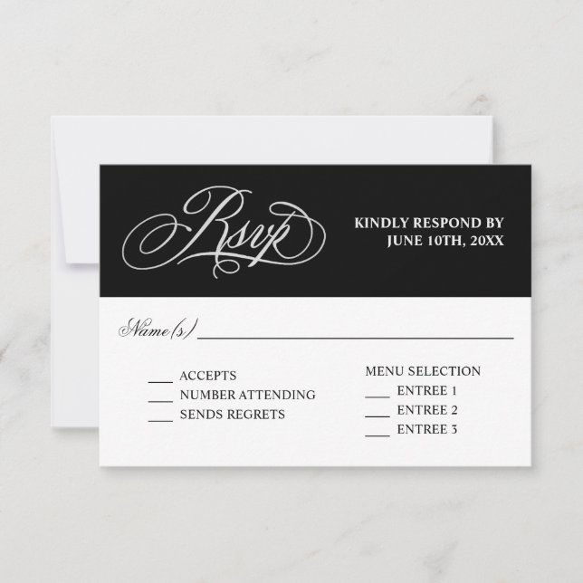 Elegant Calligraphy Wedding RSVP with Entrees Card (Front)