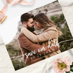 Elegant Calligraphy Wedding Save Our Date Photo Postcard