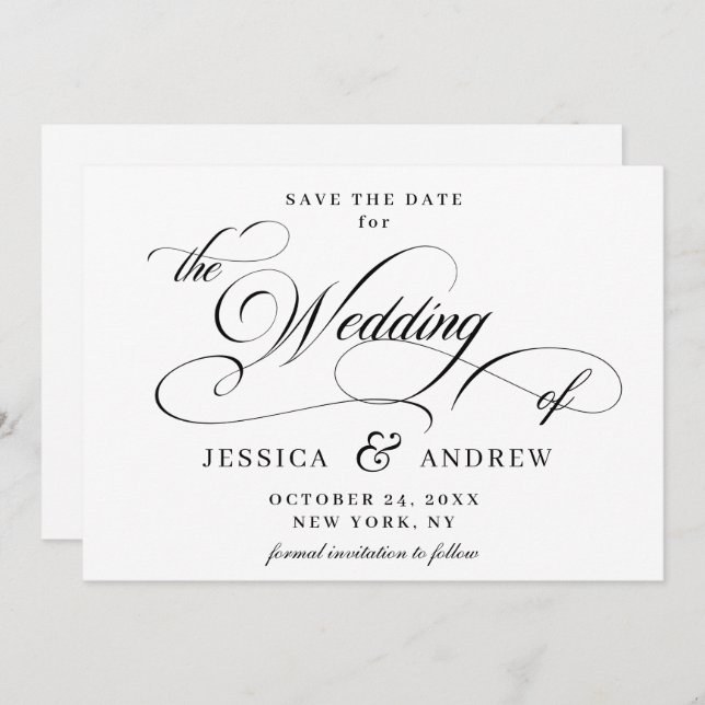Elegant Calligraphy Wedding Save the Date (Front/Back)