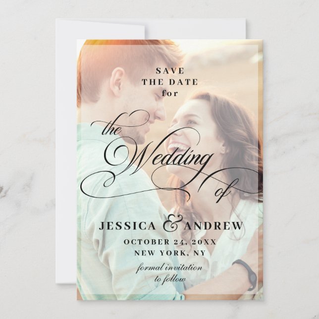 Elegant Calligraphy Wedding Save the Date 2 PHOTO (Front)