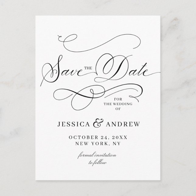 Elegant Calligraphy Wedding Save the Date Announcement Postcard (Front)