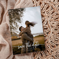 Elegant Calligraphy Wedding Save The Date Photo
