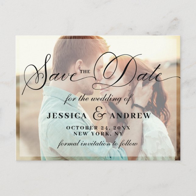 Elegant Calligraphy Wedding Save the Date PHOTO Postcard (Front)