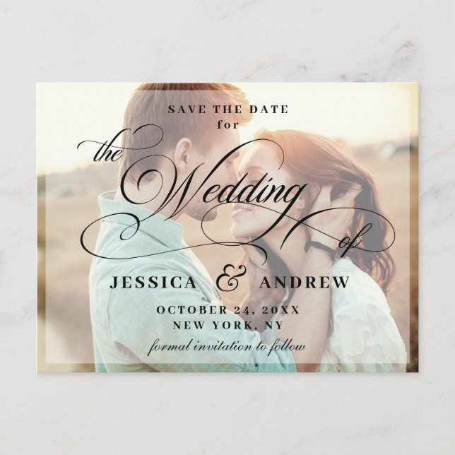 Elegant Calligraphy Wedding Save the Date PHOTO Postcard (Front)