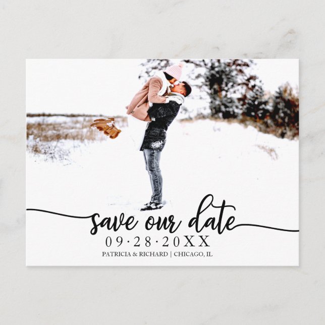 Elegant Calligraphy Wedding Save The Date Photo Postcard (Front)