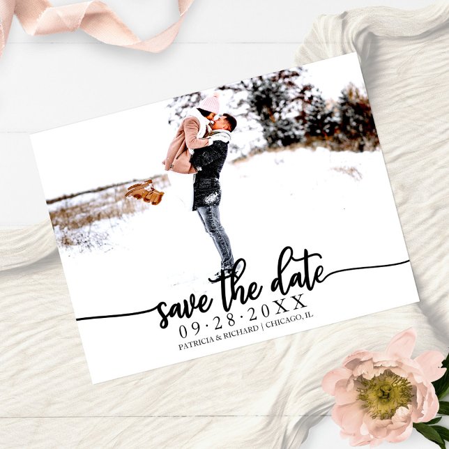 Elegant Calligraphy Wedding Save The Date Photo Postcard (Creator Uploaded)