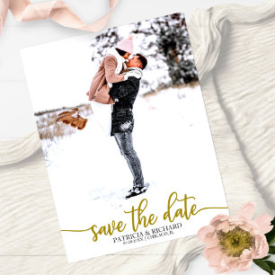 Elegant Calligraphy Wedding Save The Date Photo Postcard