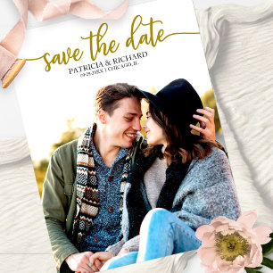 Elegant Calligraphy Wedding Save The Date Photo Postcard