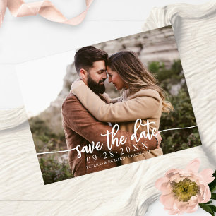 Elegant Calligraphy Wedding Save The Date Photo Postcard