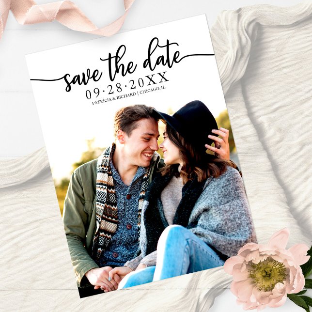 Elegant Calligraphy Wedding Save The Date Photo Postcard (Creator Uploaded)