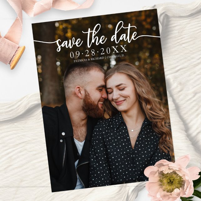 Elegant Calligraphy Wedding Save The Date Photo Postcard (Creator Uploaded)