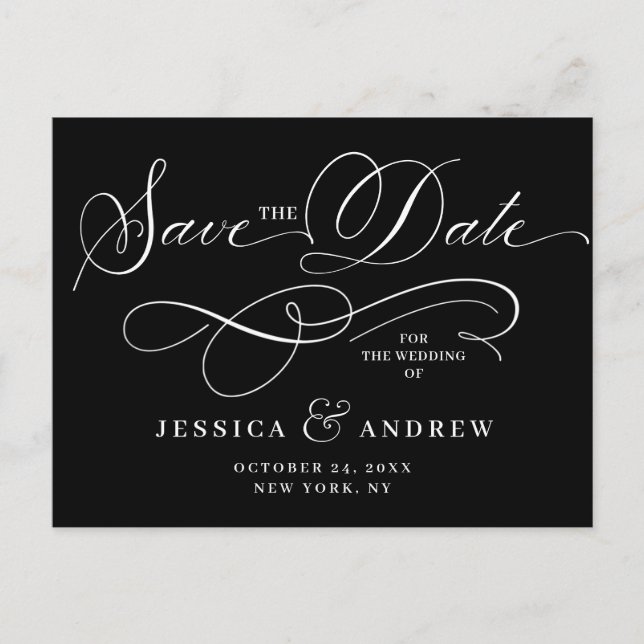 Elegant Calligraphy Wedding Save the Date Postcard (Front)