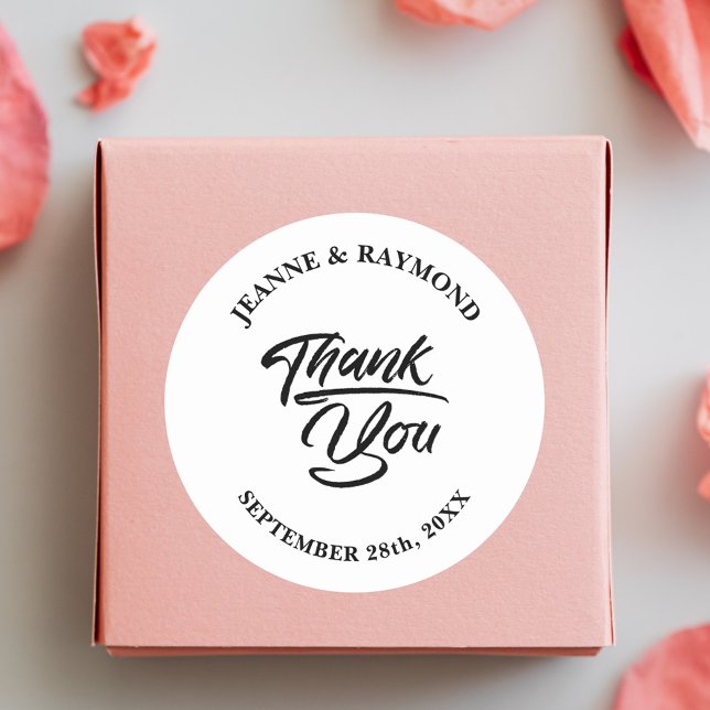 Elegant Calligraphy Wedding Thank You Favour Classic Round Sticker (Creator Uploaded)