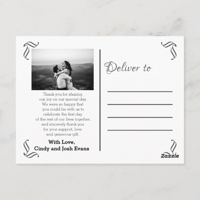 Elegant Calligraphy Wedding Thank You Postcard (Back)