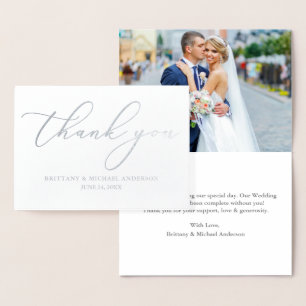 Elegant Calligraphy Wedding Thank You Silver Foil Card
