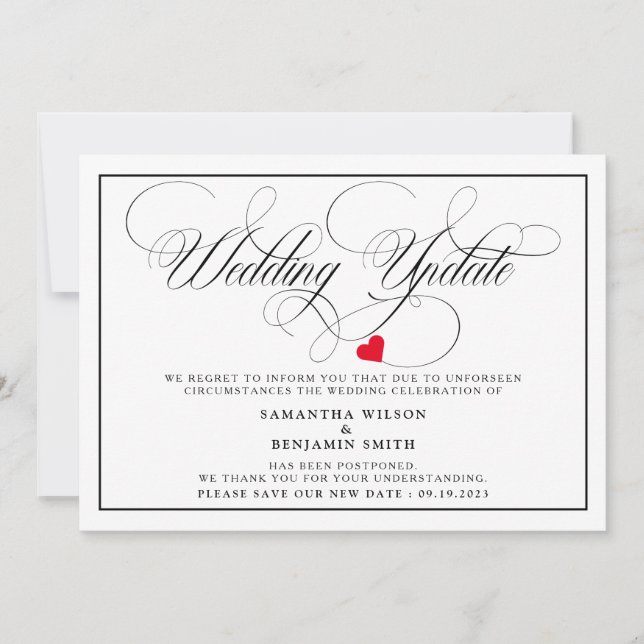Elegant Calligraphy Wedding Update Invitation (Front)