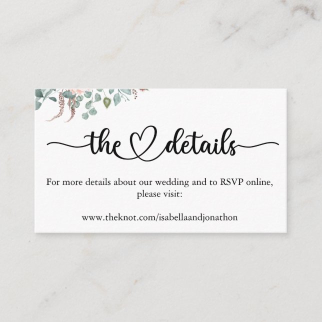 Elegant Calligraphy Wedding Website  Enclosure Car Card (Front)