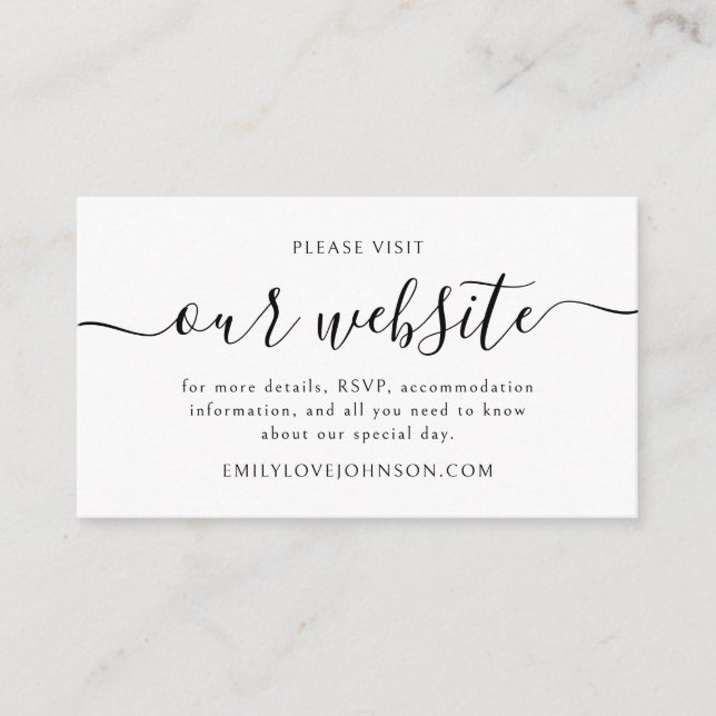 Elegant Calligraphy Wedding Website RSVP QR Code Enclosure Card (Front)