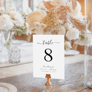Elegant Calligraphy White & Black Colour Wedding Table Number