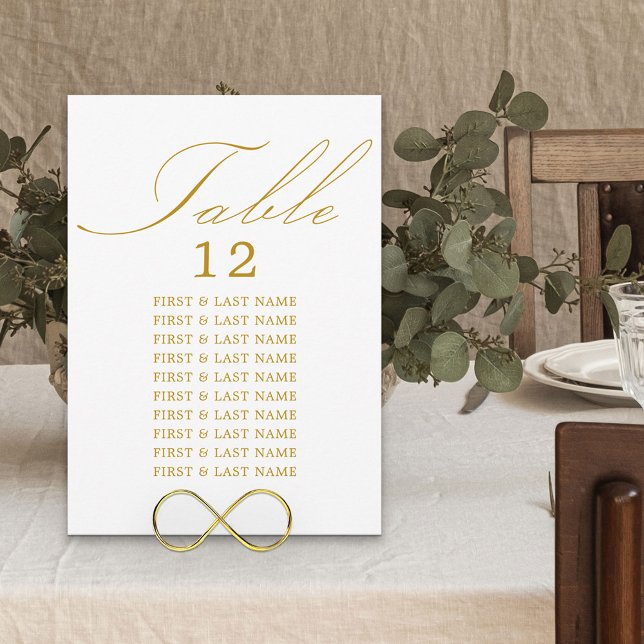 Elegant Calligraphy White Gold Table Seating Card (Creator Uploaded)
