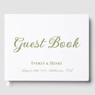 Elegant Calligraphy White & Sage Green Wedding Gue Guest Book