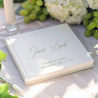 Elegant Calligraphy White & Sage Green Wedding Guest Book