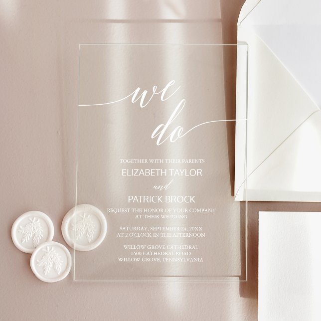 Elegant Calligraphy White Unique We Do Wedding Acrylic Invitations (Elegant Calligraphy White Unique We Do Wedding Acrylic Invitations)