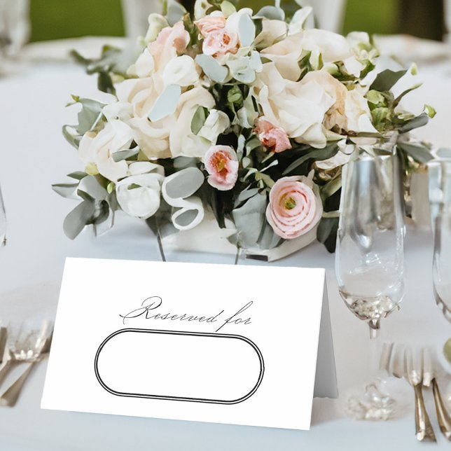 Elegant Calligraphy White Wedding Reserved Place Card (Elegant wedding table place cards in black and white from my Wedding Colors Collection)