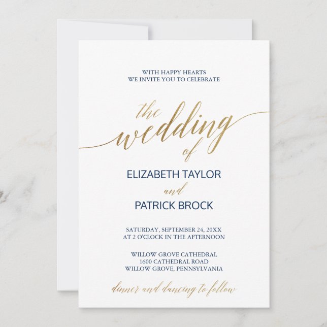 Elegant Calligraphy with Details on Back Wedding Invitation (Front)