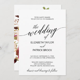 Elegant Calligraphy with Floral Backing Wedding Invitation