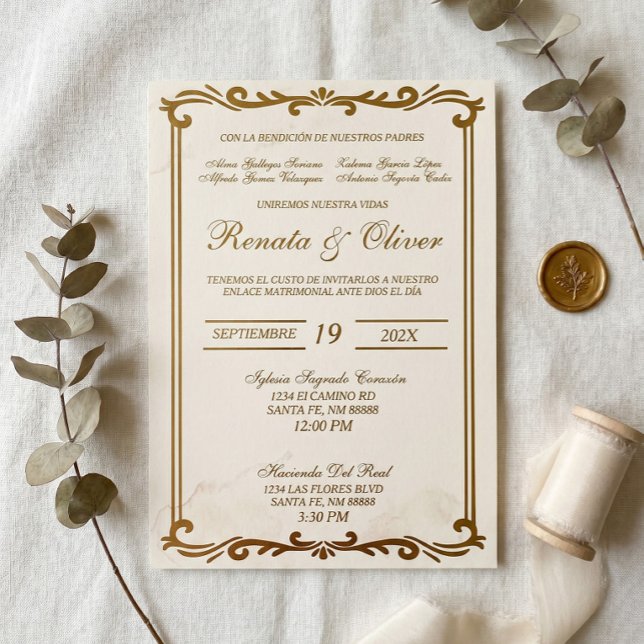 Elegant calligraphy with frame wedding Spanish  Invitation (Creator Uploaded)