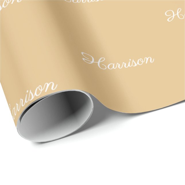 Elegant camel script custom name birthday  wrapping paper (Roll Corner)