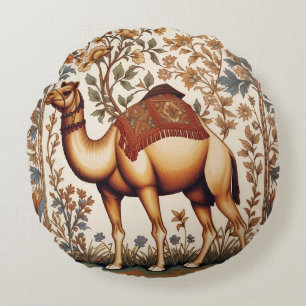 Elegant Camel William Morris Inspired Floral Round Cushion