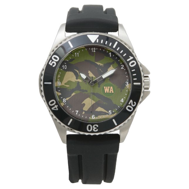 Elegant Camouflage Watch, hunter monogrammed, Army Watch (Front)