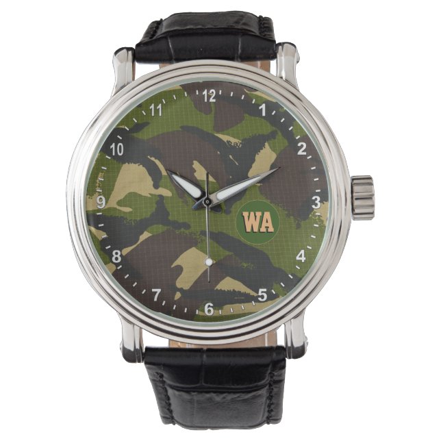 Elegant Camouflage Watch, hunter monogrammed, Army Watch (Front)