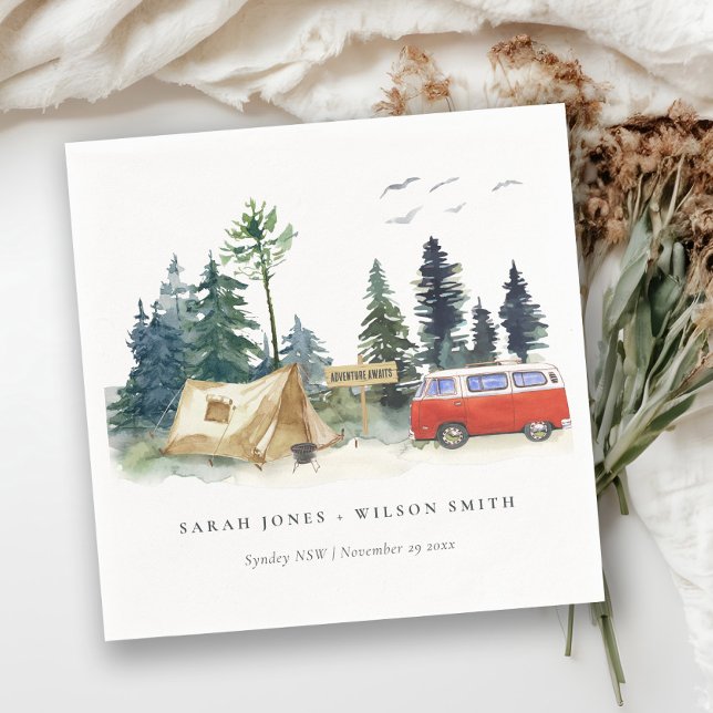 Elegant Camping Watercolor Pine Forest Wedding Napkin (Creator Uploaded)