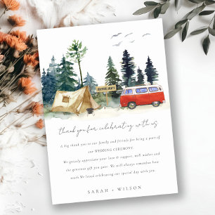 Elegant Camping Watercolor Pine Forest Wedding Thank You Card