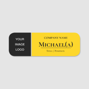 Elegant Canary Yellow & Black Modern Business LOGO Name Tag