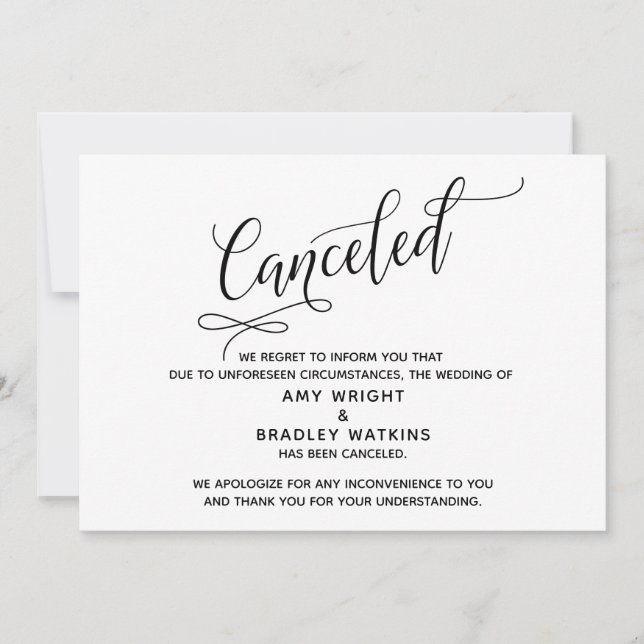 Elegant Cancelled Wedding Announcement Card (Front)