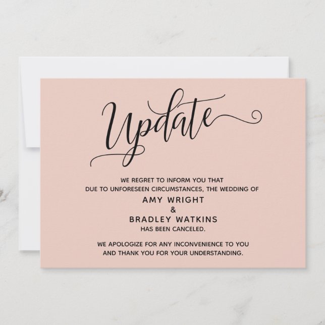 Elegant Cancelled Wedding Blush Pink Announcement (Front)