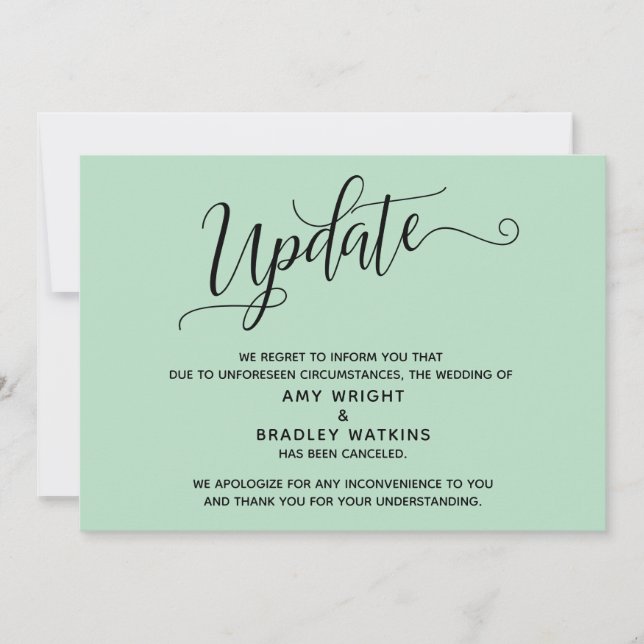 Elegant Cancelled Wedding Iced Mint Announcement (Front)