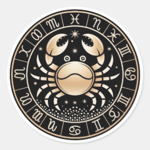 Elegant Cancer Zodiac Constellation Gold Black Classic Round Sticker