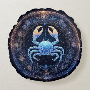 Elegant Cancer Zodiac Sign Round Cushion