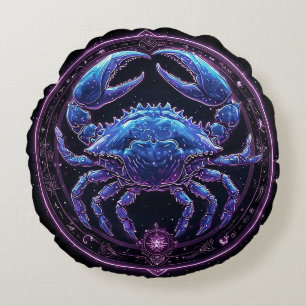 Elegant Cancer Zodiac Sign Round Cushion