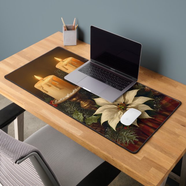 Elegant candle Christmas holly pine warm festive  Desk Mat (Office 2)